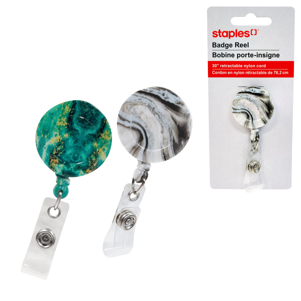 Image of Staples Retractable Marble Badge Reel - 30" Cord - Assorted Colours