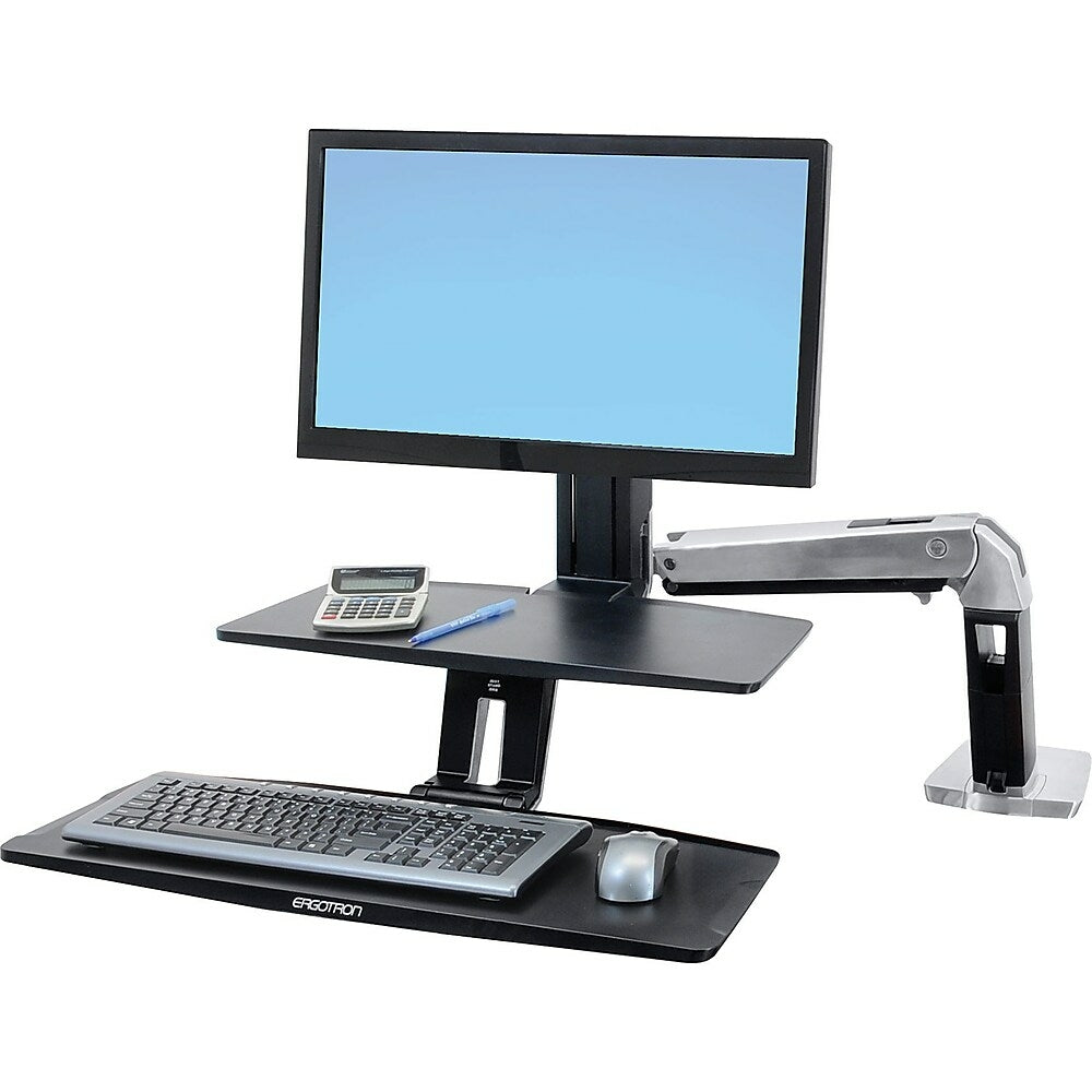 Image of Ergotron 24-391-026 WorkFit-A with Suspended Keyboard, HD, 5" and WS, Polished Aluminum, Black