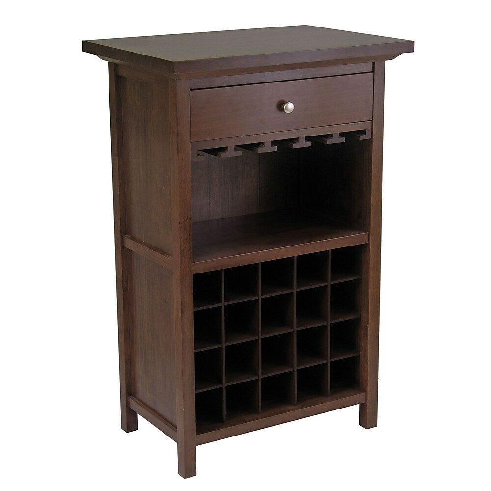 Image of Winsome Wine Cabinet with Drawer and Glass Rack, Antique Walnut