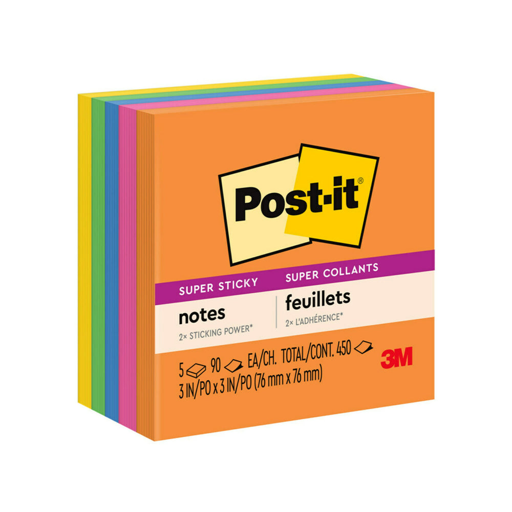 Image of Post-it Super Sticky Notes - 3" x 3" - Energy Boost Collection - 450 sheets - 5 Pack, Multicolour