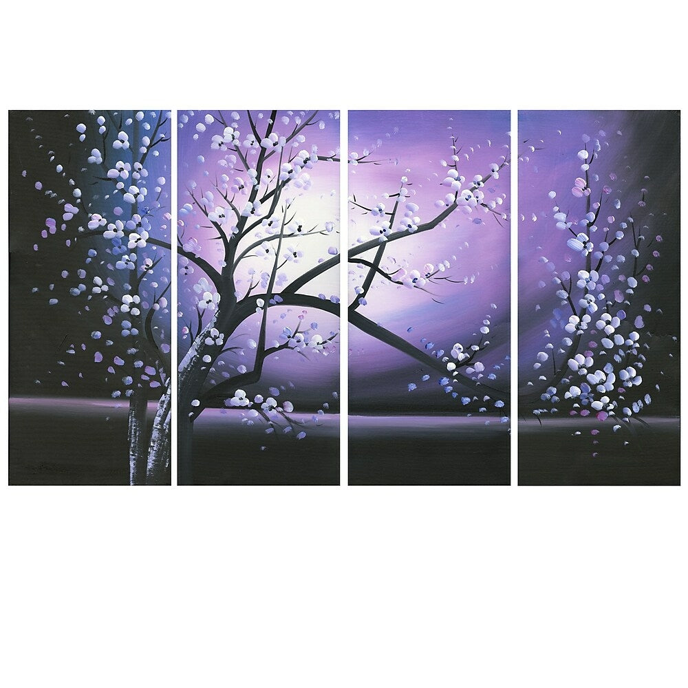 Image of Designart Blossoming in the Moonlight, 4 Piece Wall Art Canvas, (PT271-PURPLE)