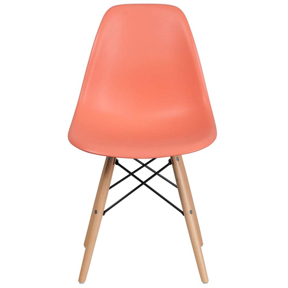 Image of Flash Furniture Elon Series Peach Plastic Chair with Wooden Legs