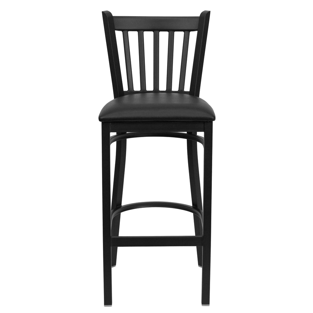 Image of Flash Furniture HERCULES Series Black Vertical Back Metal Restaurant Barstool - Black Vinyl Seat