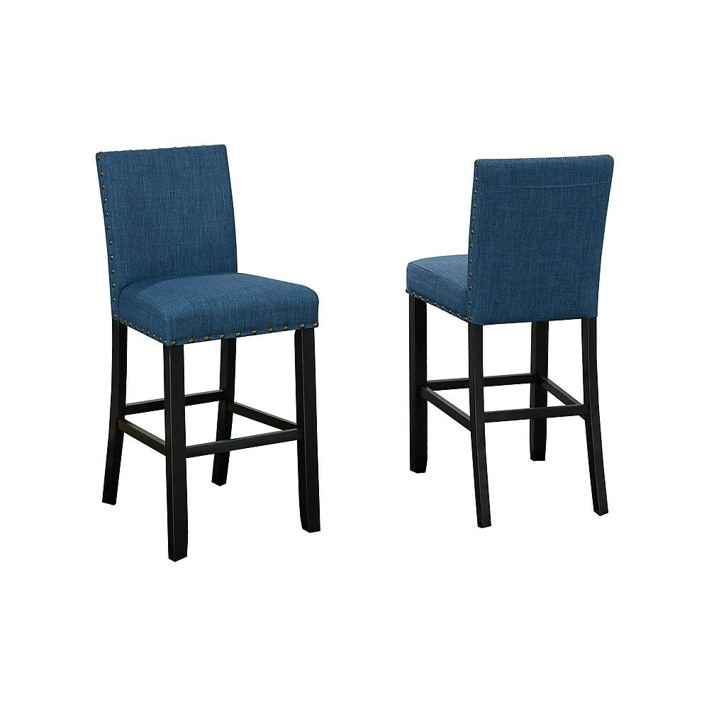 Image of Brassex Indira 29' Bar Stool with Nail-Head Trim, Blue, 2 Pack