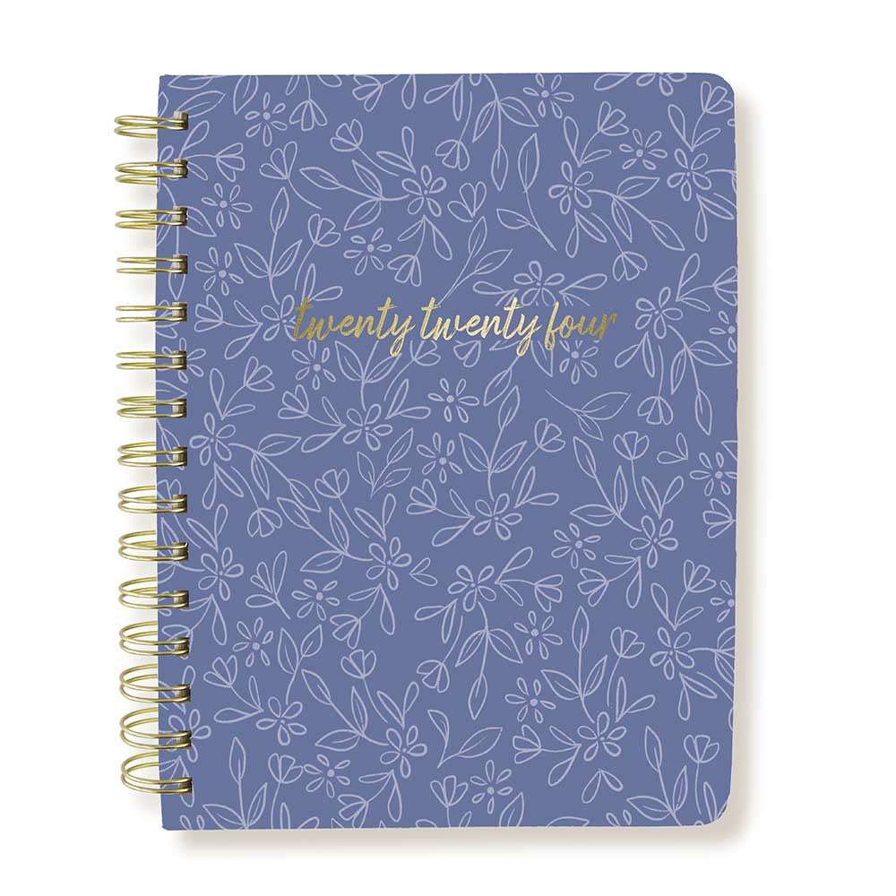 Image of Graphique de France 2024 Navy Floral Weekly Academic Spiral Vegan Leather Planner - 6" x 8" - Assorted - English