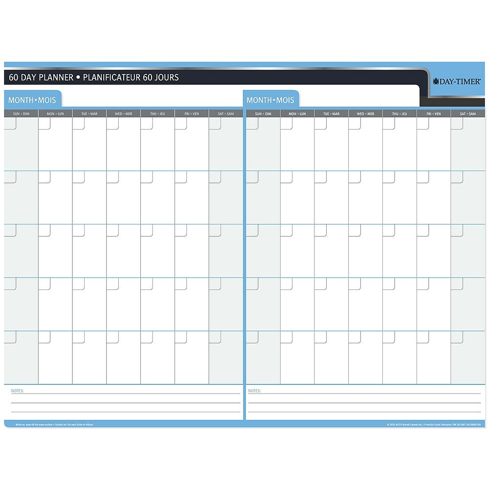 Image of Day-Timer Undated Flexible Erasable 30/60-Day Wall Planner - 23" x 30" - Bilingual