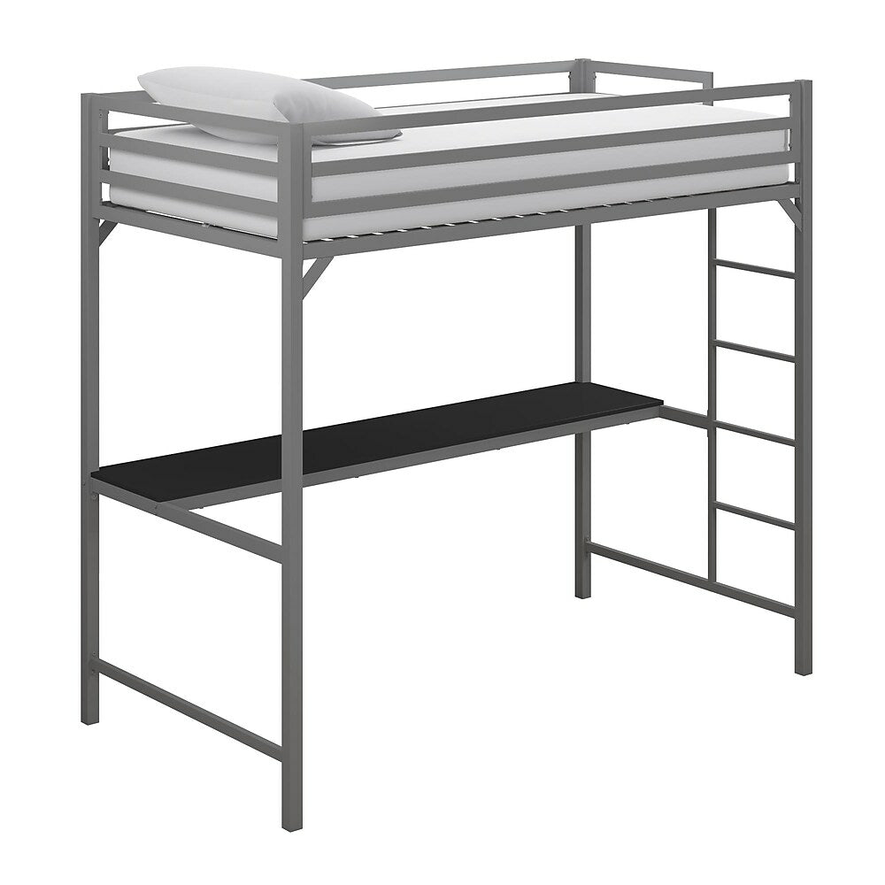 Image of DHP Miles Metal Twin Loft Bed with Desk - Silver