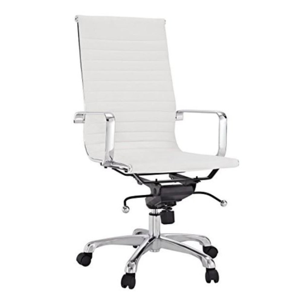 Image of Plata Import Antoni Office Chair Leather Upholstery High Back Metal Frame - White