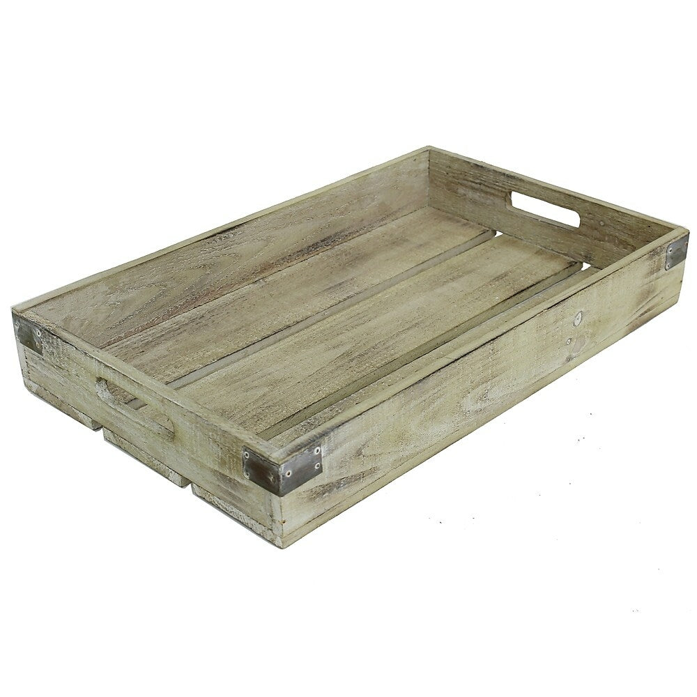 Image of Cathay Importers Rustic White Wash Wood Tray, 2.25"H x 15.75"W x 9.75"D