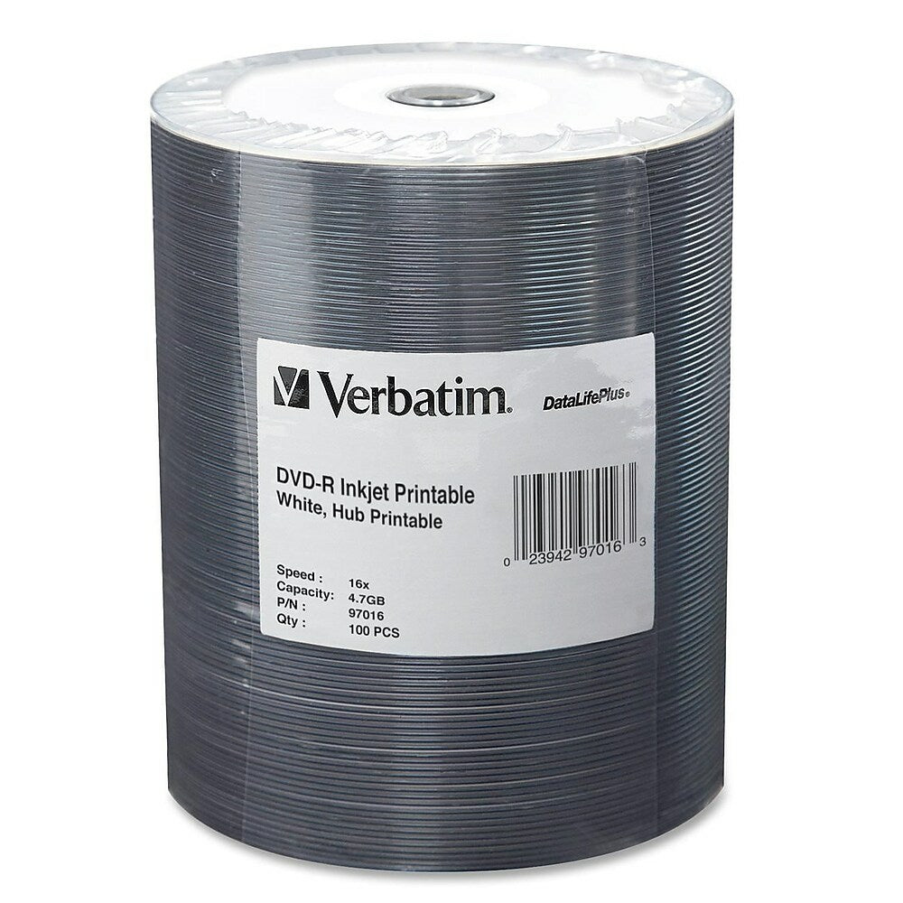 Image of Verbatim DVD Recordable Media Spindle, DVD-R, 16X, 4.70GB, 100 Pack