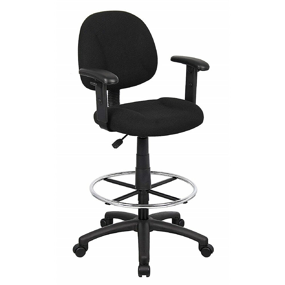 Image of Nicer Furniture OCC Drafting Stool with Foot Ring and Adjustable Arms, Black Fabric Drafting Chair