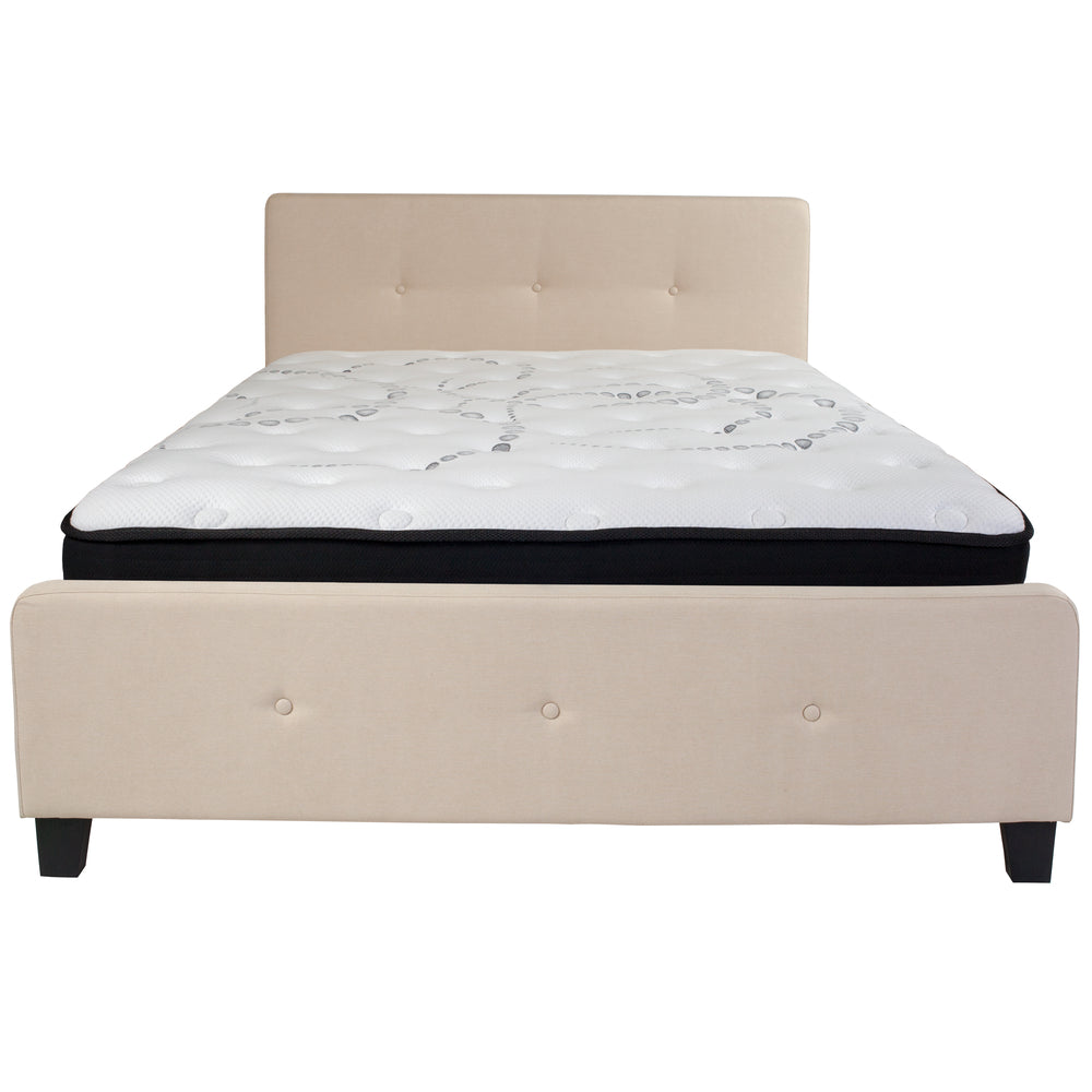 Image of Flash Furniture Tribeca Queen Size Tufted Upholstered Platform Bed in Beige Fabric with Pocket Spring Mattress