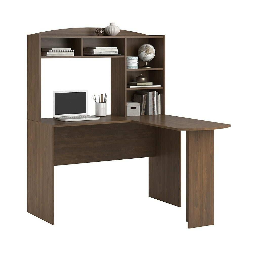 Image of Dorel Sutton L-Shaped Desk with Hutch, Brown Walnut