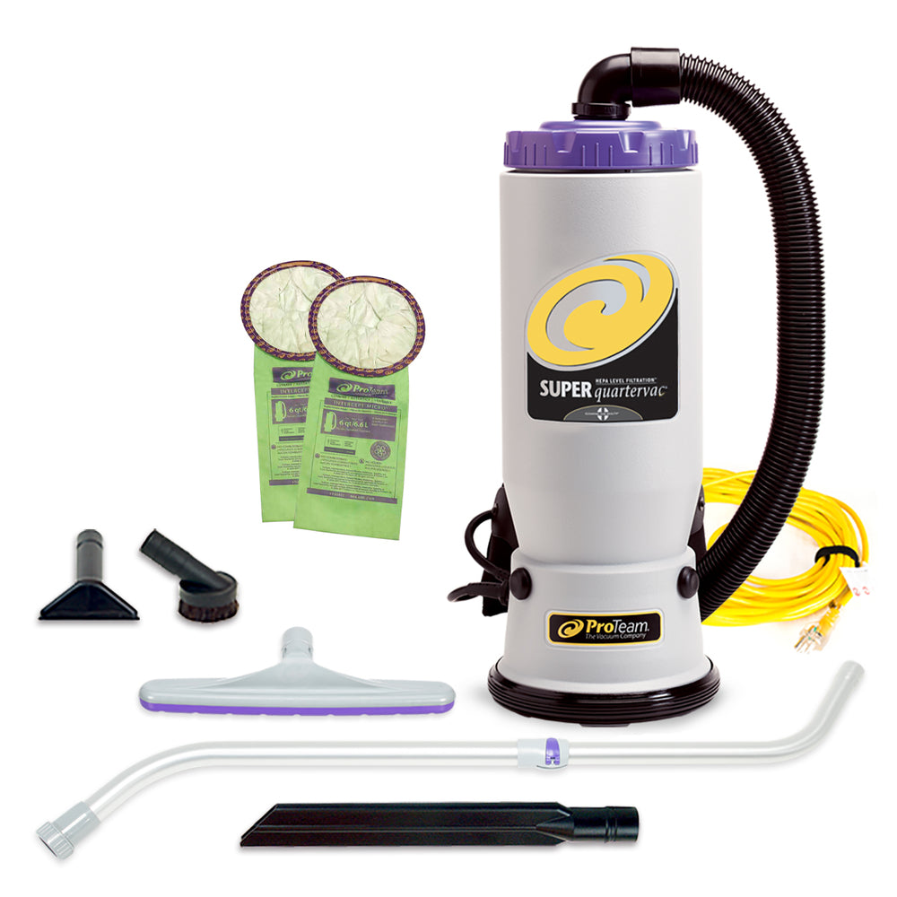 Image of Super QuarterVac 6 qt. Backpack Vacuum with Xover Multi-Surface Telescoping Wand Tool Kit, Multicolour