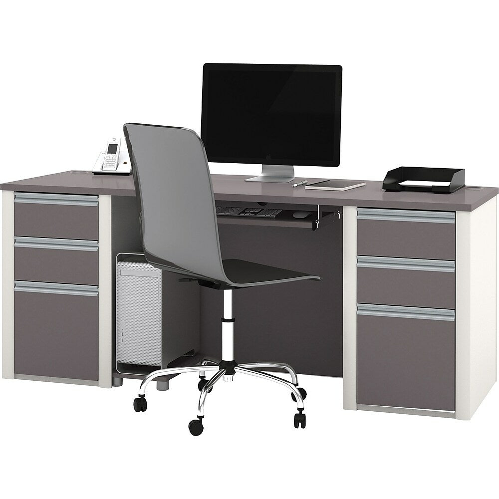 Image of Bestar Connexion Collection Double Pedestal Executive Desk, Sandstone & Slate, Grey