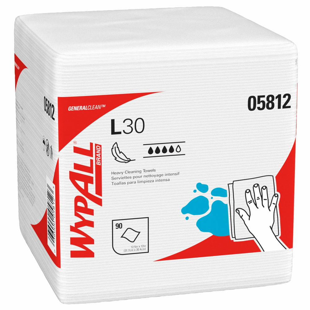 Image of WypAll GeneralClean L30 Heavy Duty Cleaning Towels - Quarterfold - Strong and Soft Towels - White - 12 Packs