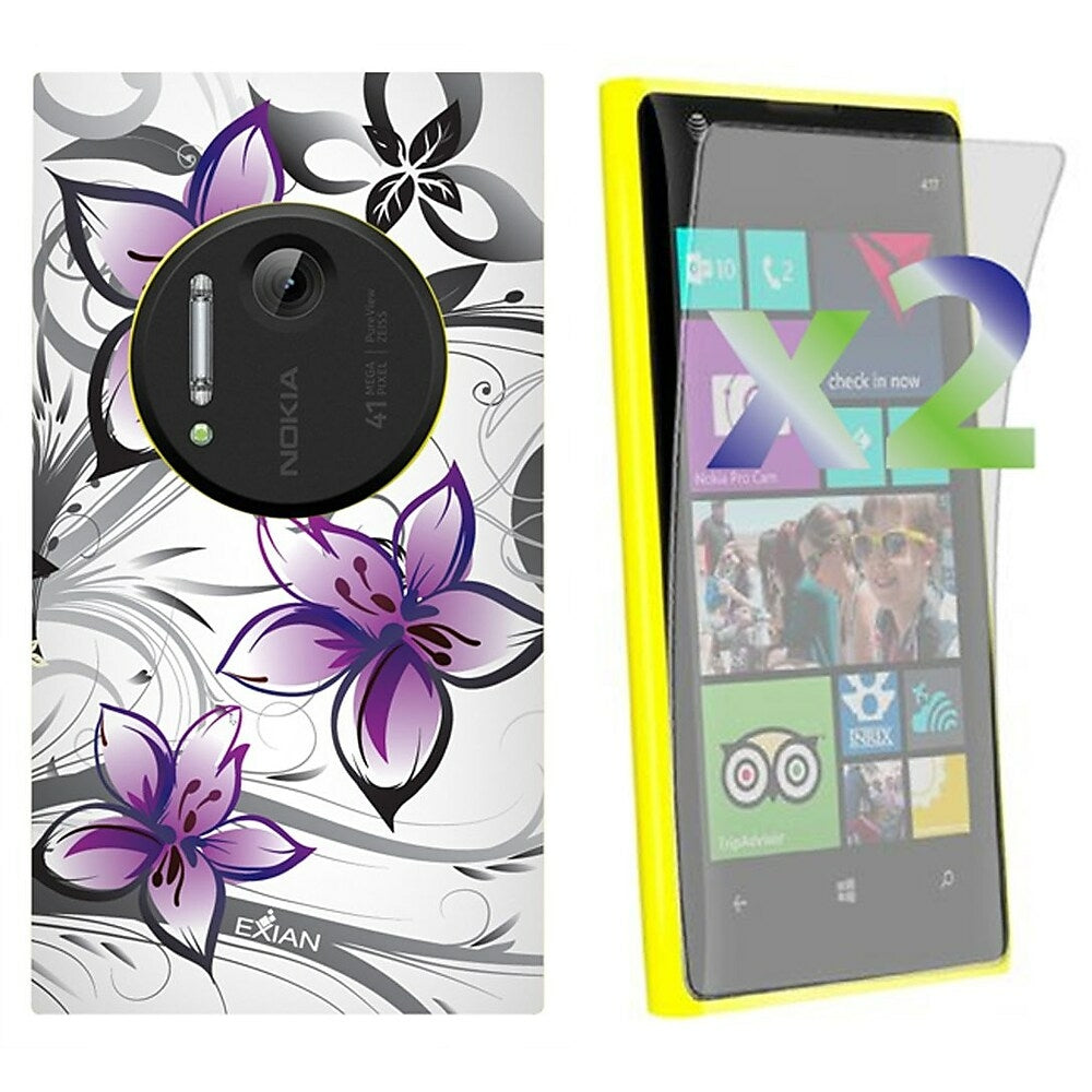 Image of Exian Floral Pattern Case for Nokia Lumia 1020 - White/Purple