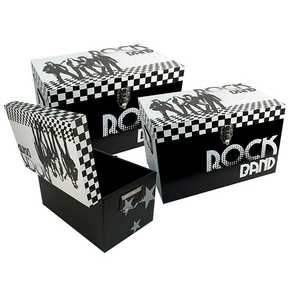 Image of Truu Design Rock Band Storage Boxes, Set of 3, 19.75 x 13.75 x 11.75 inches, Black, 3 Pack