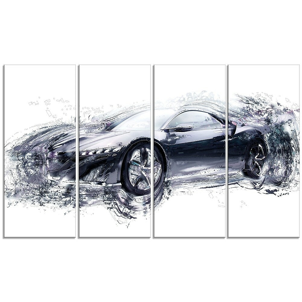 Image of Designart Sleek Black Exotic Car, 4 Piece Gallery-Wrapped Canvas, (PT2627-271)