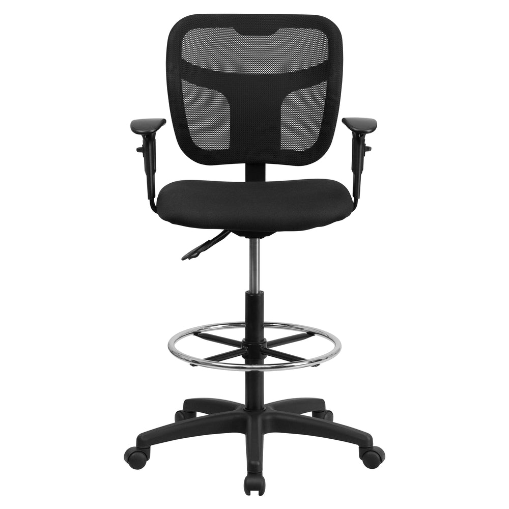 Image of Flash Furniture Mid-Back Black Mesh Drafting Chair with Back Height Adjustment & Adjustable Arms
