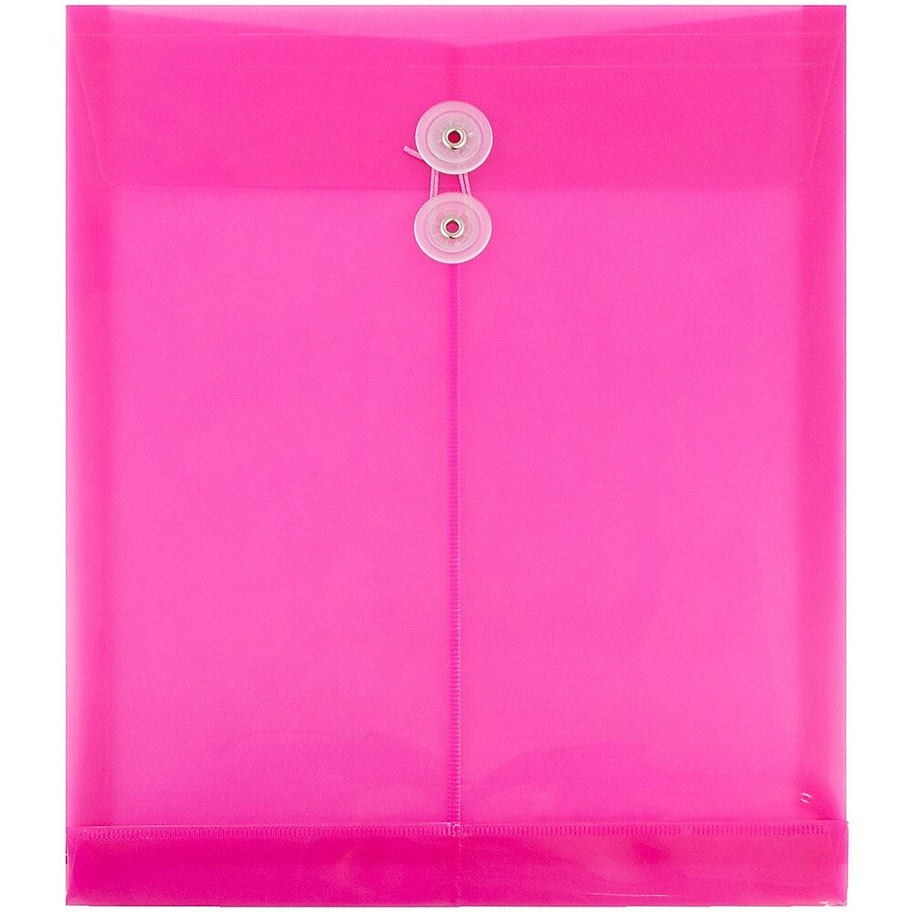 Image of JAM Paper Plastic Envelopes with Button and String Tie Closure, Letter Open End, 9.75 x 11.75, Pink Poly, 12 Pack (118B1FU)