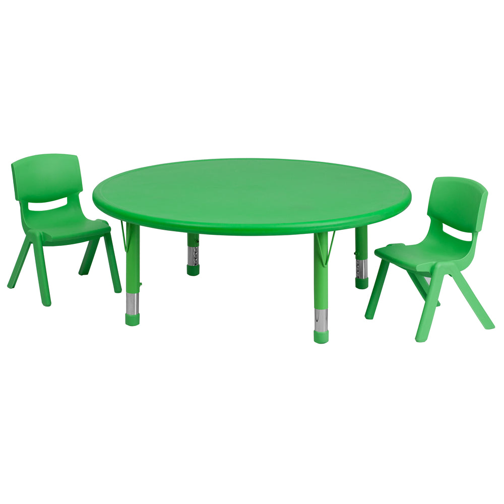Image of Flash Furniture 45" Round Green Plastic Height Adjustable Activity Table Set with 2 Chairs