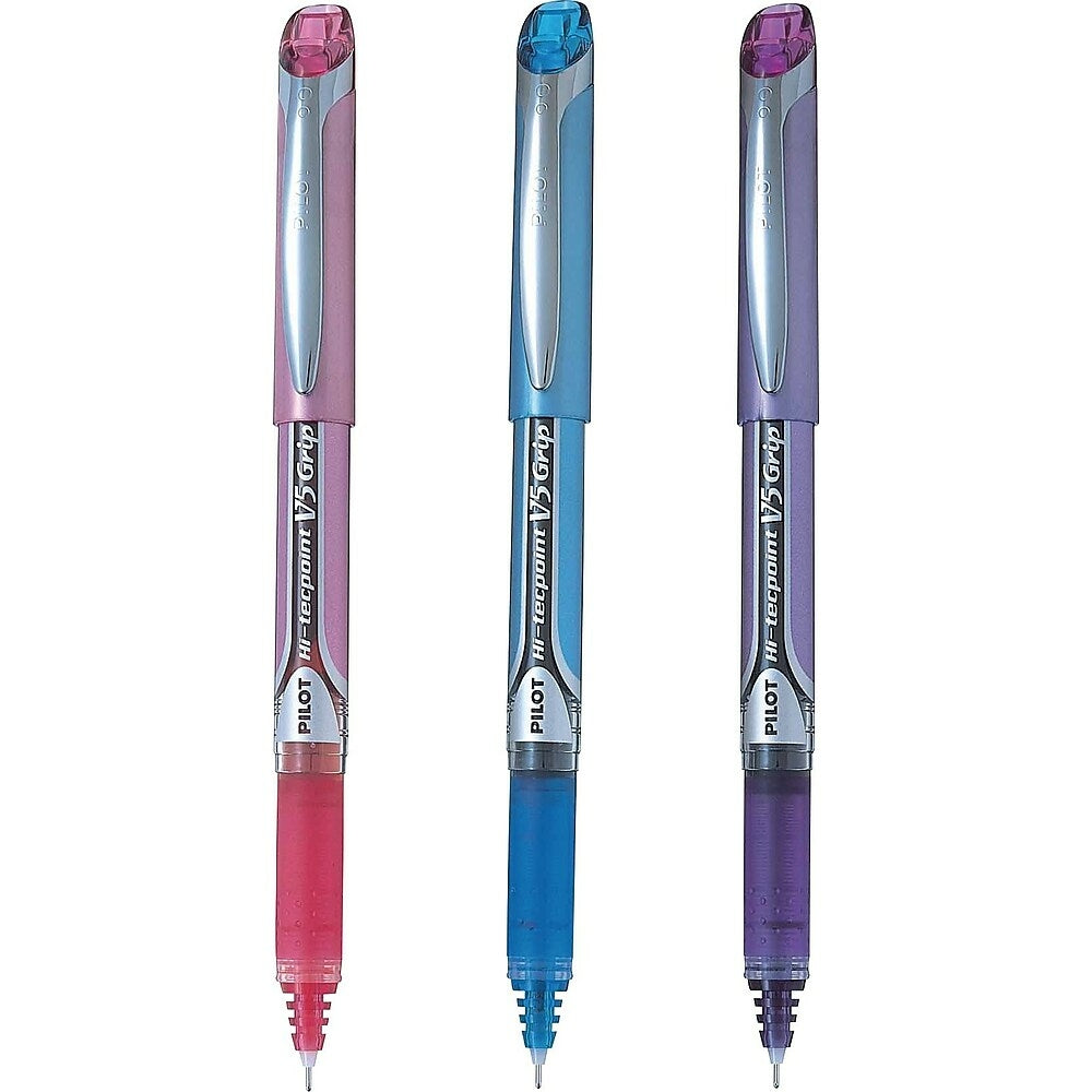 Image of Pilot Hi-Tecpoint Rollerball Pens, Grip, V5, Assorted, 3 Pack