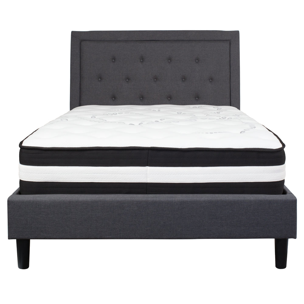 Image of Flash Furniture Roxbury Full Size Tufted Upholstered Platform Bed with Pocket Spring Mattress - Dark Grey Fabric