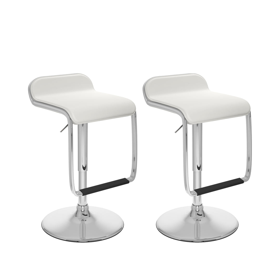 Image of CorLiving Adjustable Bar Stool with Footrest, White Leatherette, 2 Pack