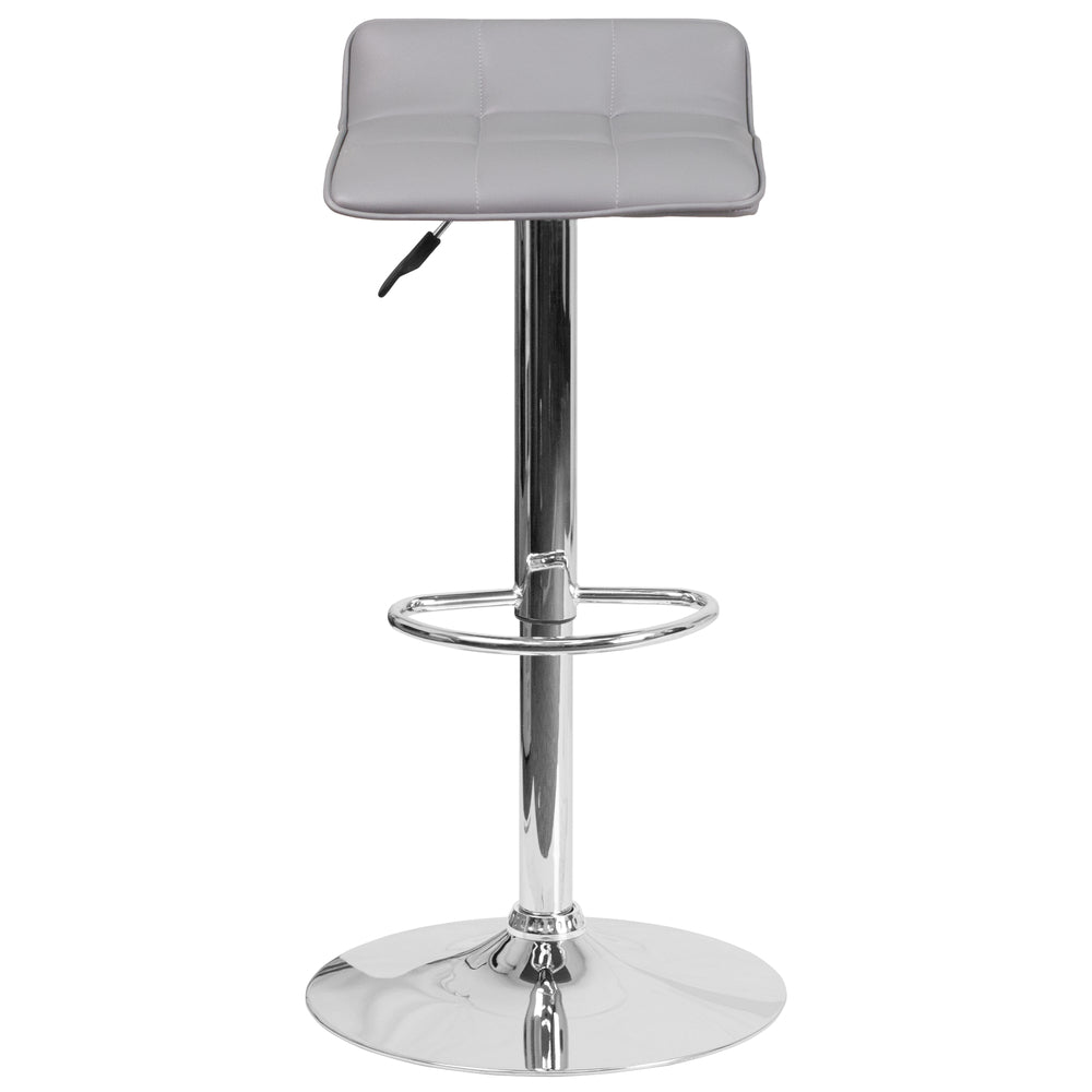 Image of Flash Furniture Contemporary Vinyl Adjustable Height Barstool with Quilted Wave Seat and Chrome Base - Grey - 2 Pack, Grey_Silver