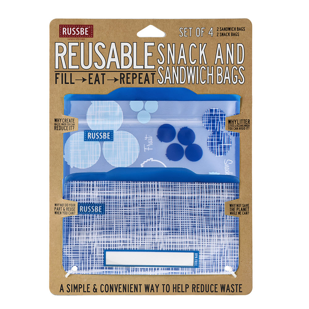 Image of Russbe Reusable Snack and Sandwich Bags - 2 Snack Bags and 2 Sandwich Bags, Blue