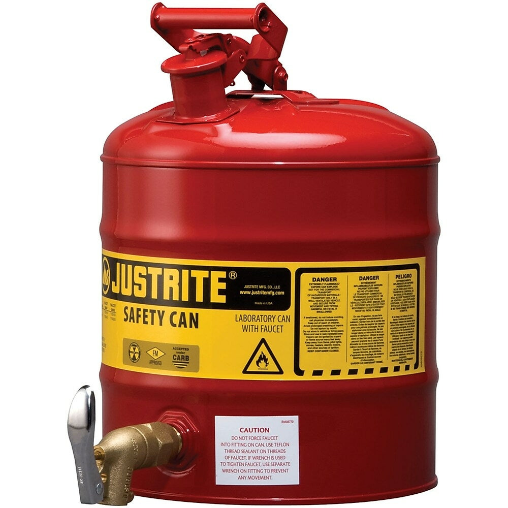 Image of Justrite Laboratory Safety Cans in Steel & Polyethylene, Steel Plate Shelf Can