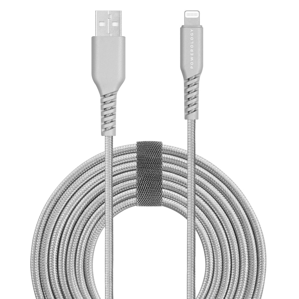 Image of Powerology 6' Sync Braided Apple MFi Certified Lightning Charging Cable for iPhone, iPad & iPod - Silver, Grey