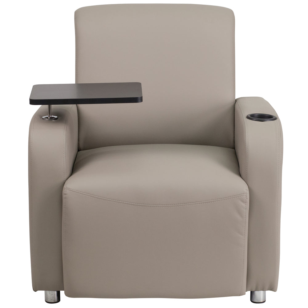 Image of Flash Furniture Leather Guest Chair with Tablet Arm, Chrome Legs & Cup Holder - Grey