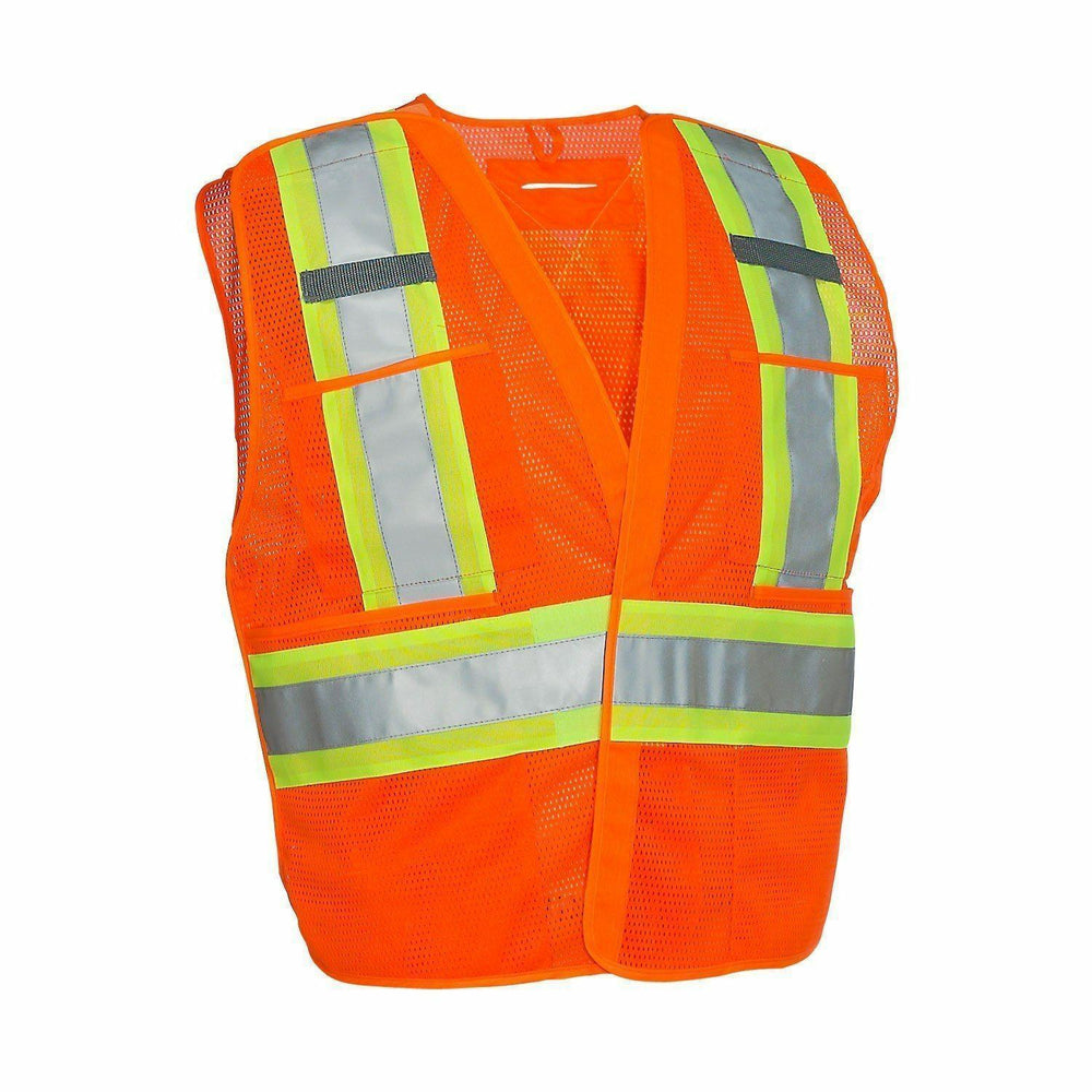 Image of Forcefield 5-Point Tear-away Hi Vis Mesh Traffic Safety Vest - L/X - Orange