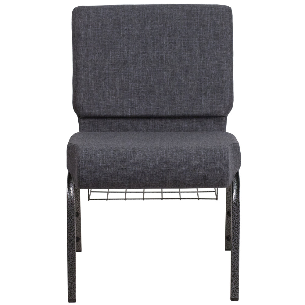 Image of Flash Furniture HERCULES Series 21"W Church Chair with Book Rack & Silver Vein Frame - Dark Grey Fabric
