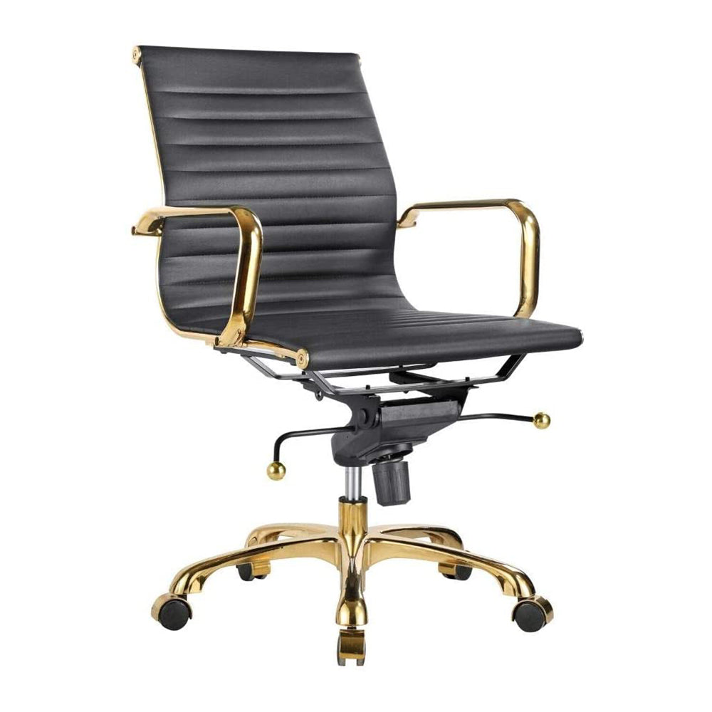 Image of Plata Import Antoni Office Chair PU Leather Upholstery Low Back Gold Frame - Black