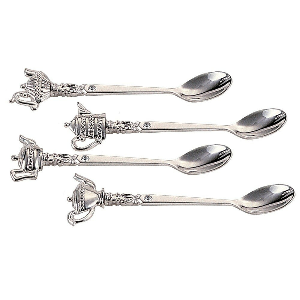 Image of Elegance Set of 4 Silver Plated Teapot Spoons with Crystal