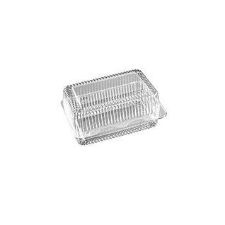 Tamper Tek 64 oz Rectangle Clear Plastic Container - with Hinged Lid,  Tamper-Evident - 8 1/4 x 7 1/2 x 3 1/4 - 100 count box