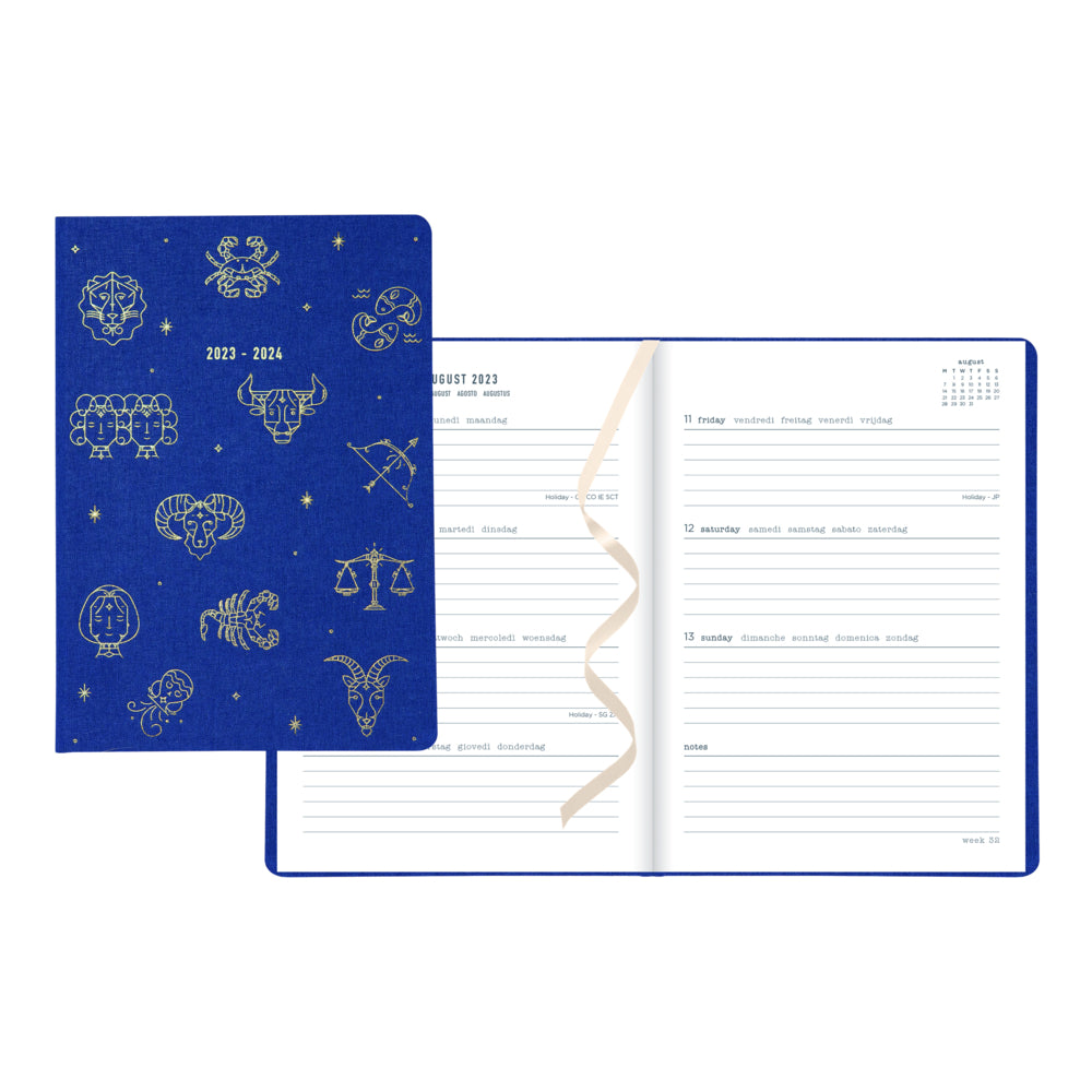 Image of Letts 2023-2024 Academic Weekly Planner - 8-1/4" H x 5-7/8" W - Midnight - Zodiac Designs - Multilingual