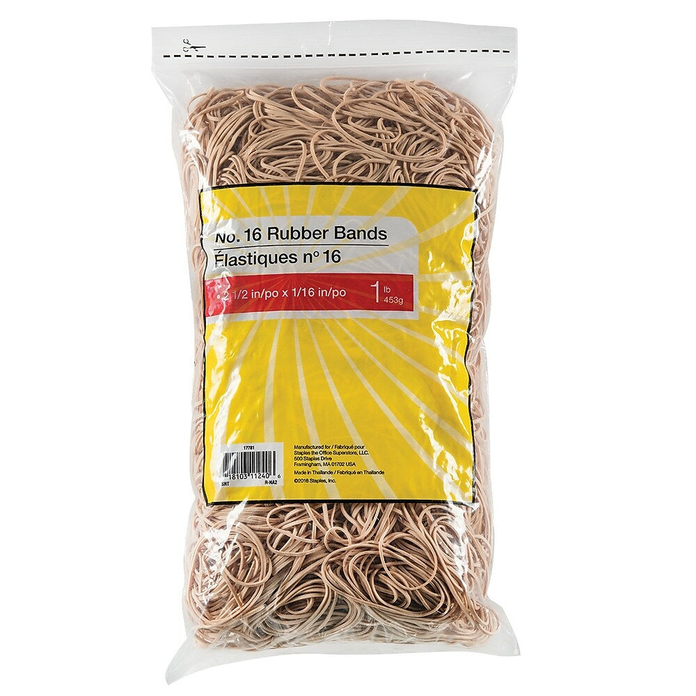 Image of Staples Economy Rubber Bands - Size #16 - 2-1/2" x 1/16" - 1lb, 1lb. Bag