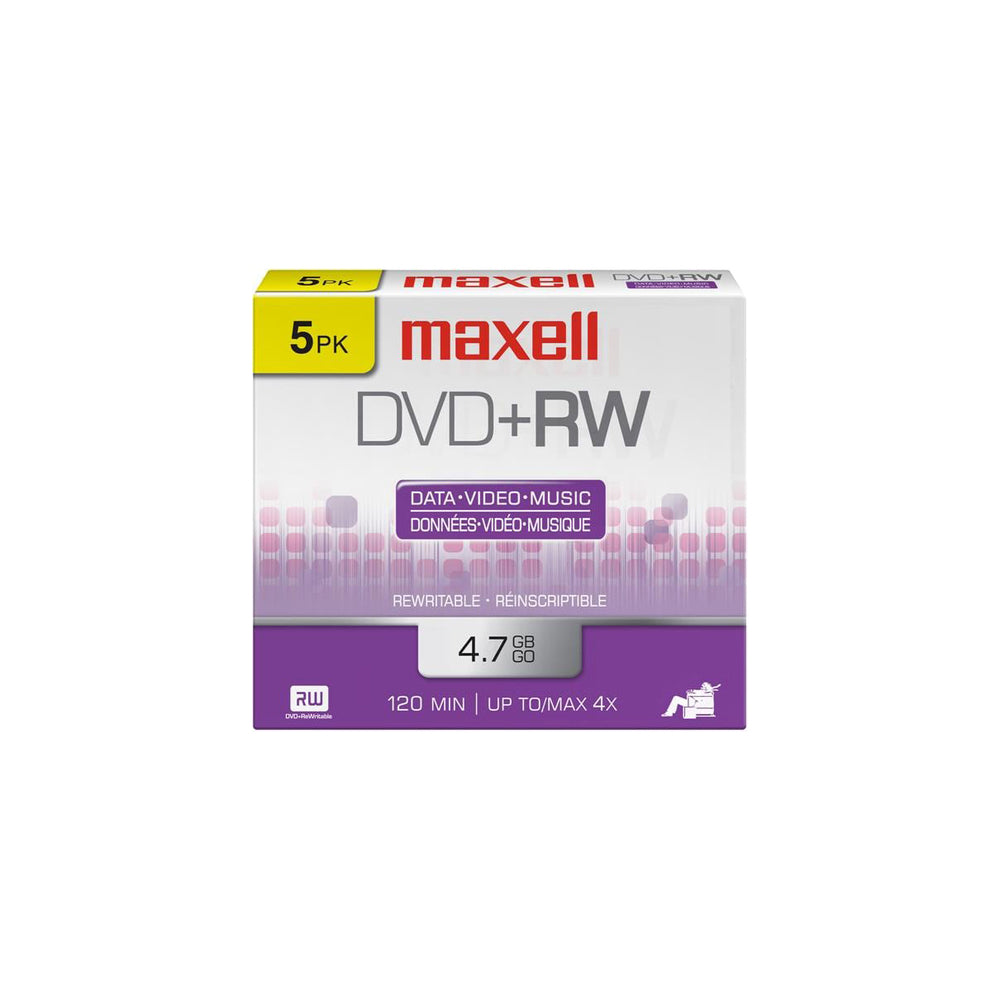 Image of Maxell Rewritable DVD+RW Media - 4.7 GB - 5 Pack