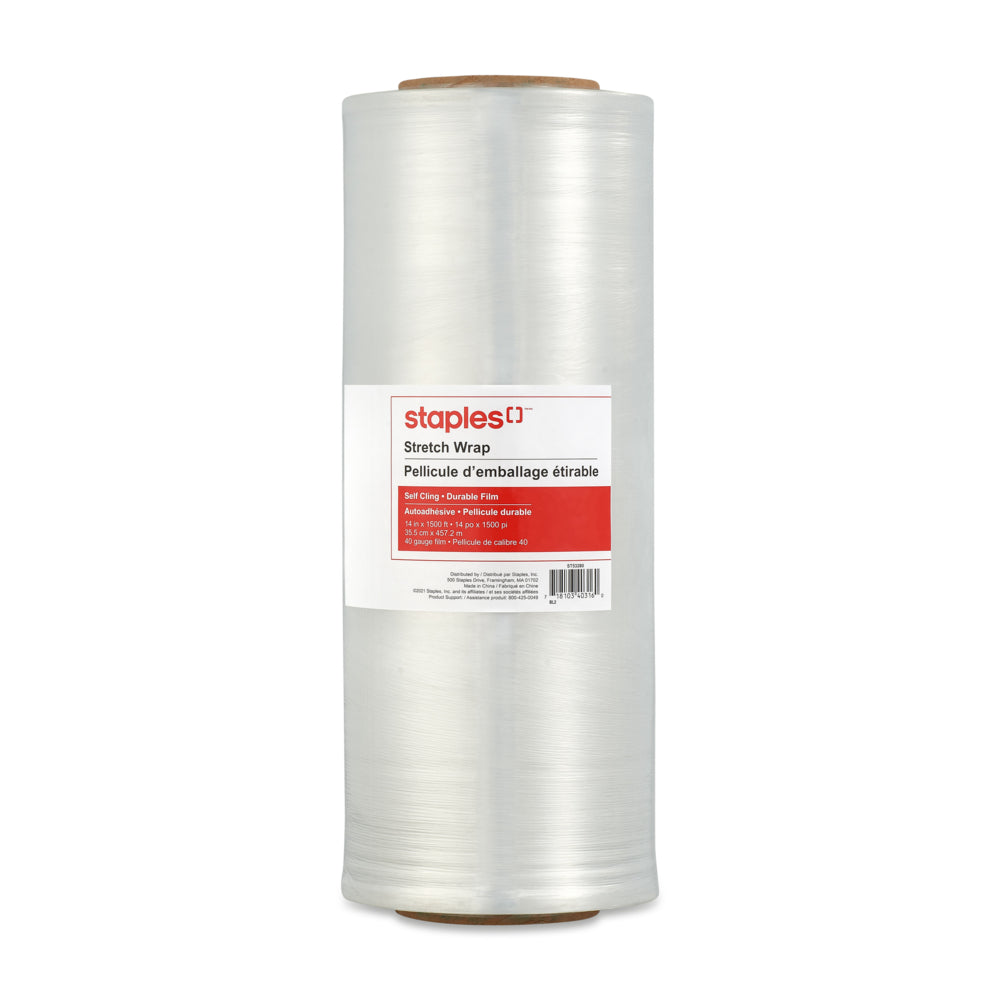 Image of Staples Stretch Wrap/Pallet Wrap, 14" x 1500' Roll, Clear