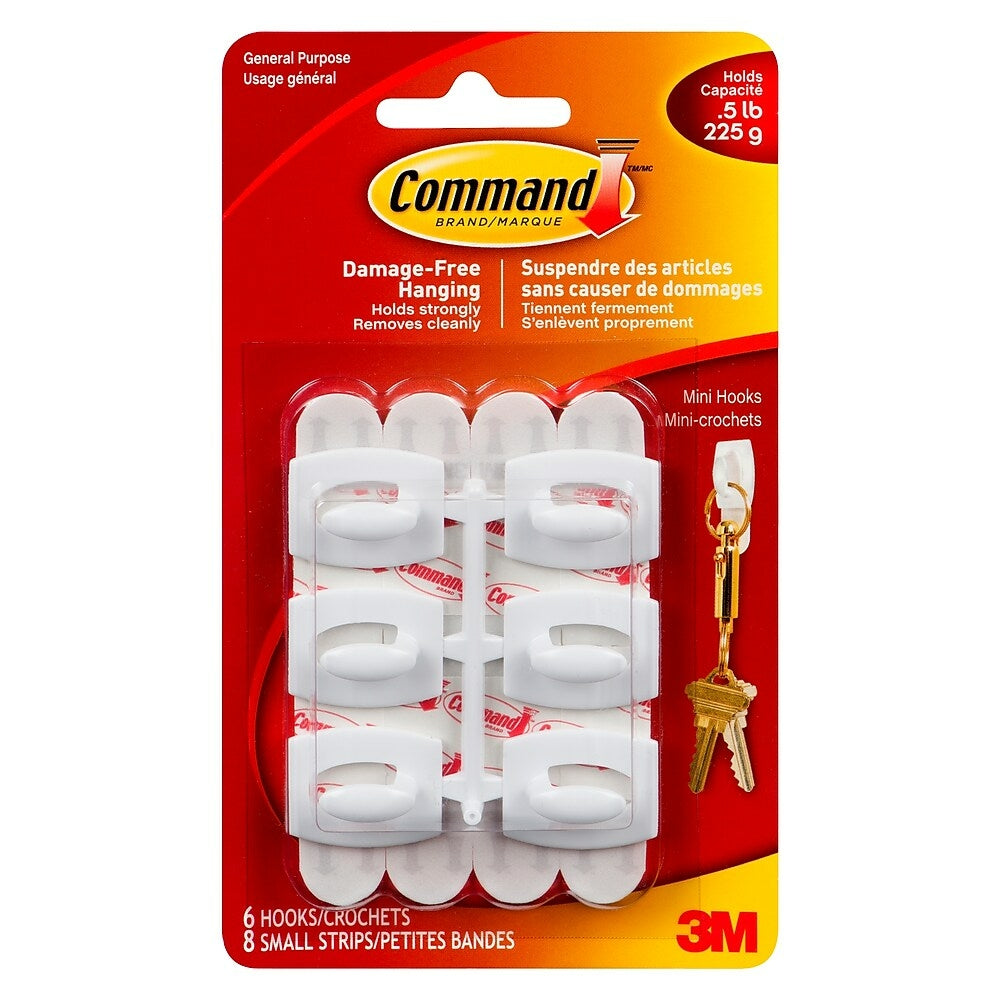 Image of Command Mini White Hooks with White Strips 17006C