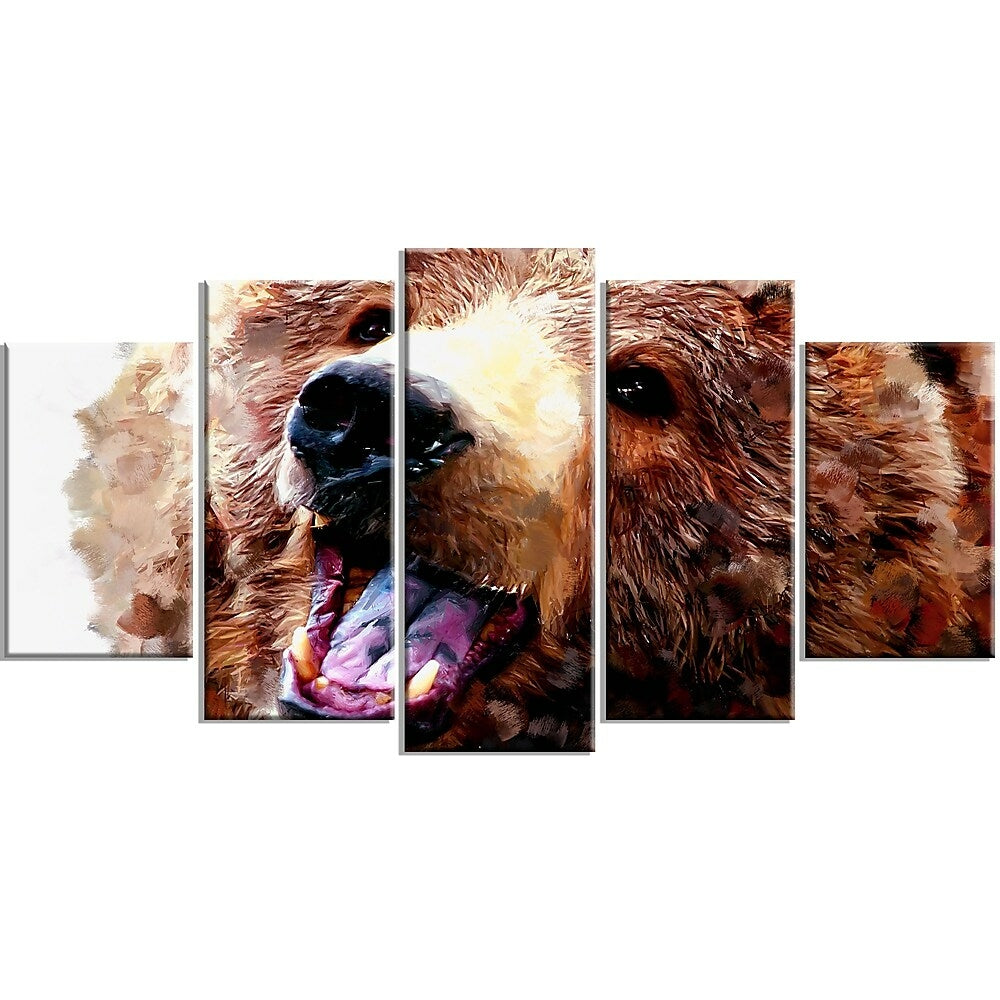 Image of Designart Happy Brown Bear Canvas Art Print, 5 Panels, (PT2338-373)