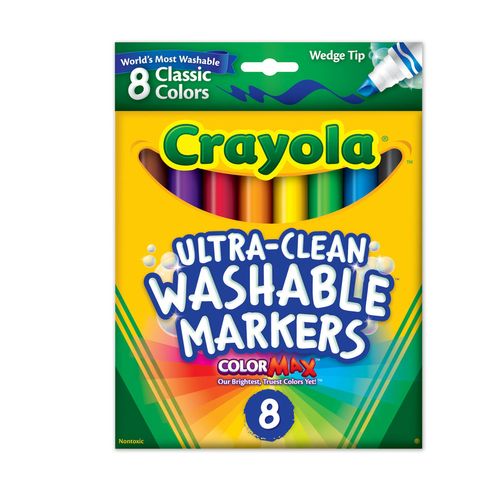 Image of Crayola Washable Markers - Wedge Tip - Assorted Colours - 8 Pack, Multicolour