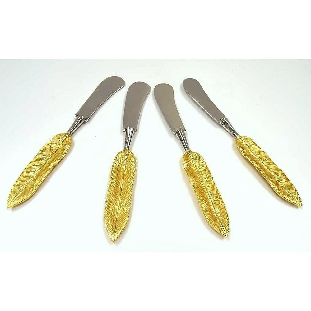 Image of Elegance Gold Feather Butter/Pate Knives, 4 Pack