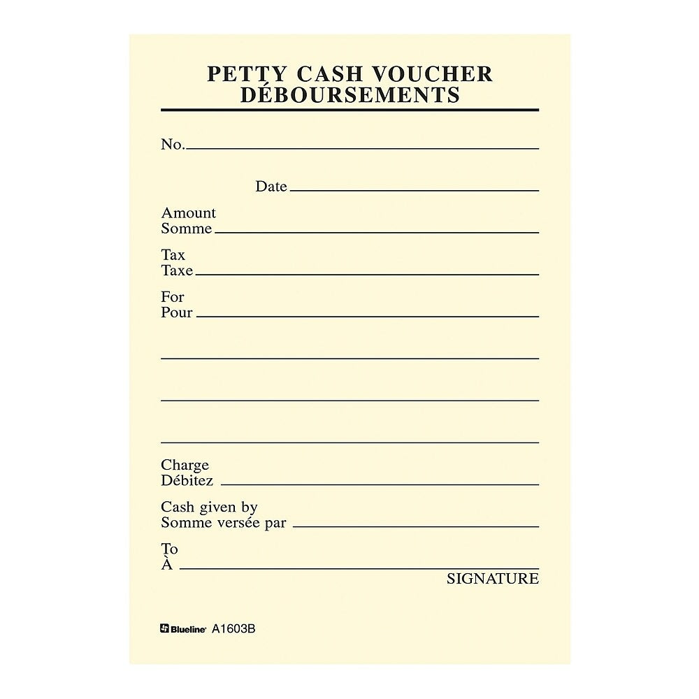 Image of Blueline Petty Cash Bilingual Vouchers Pad, 3-1/2" x 5", 10 Pack