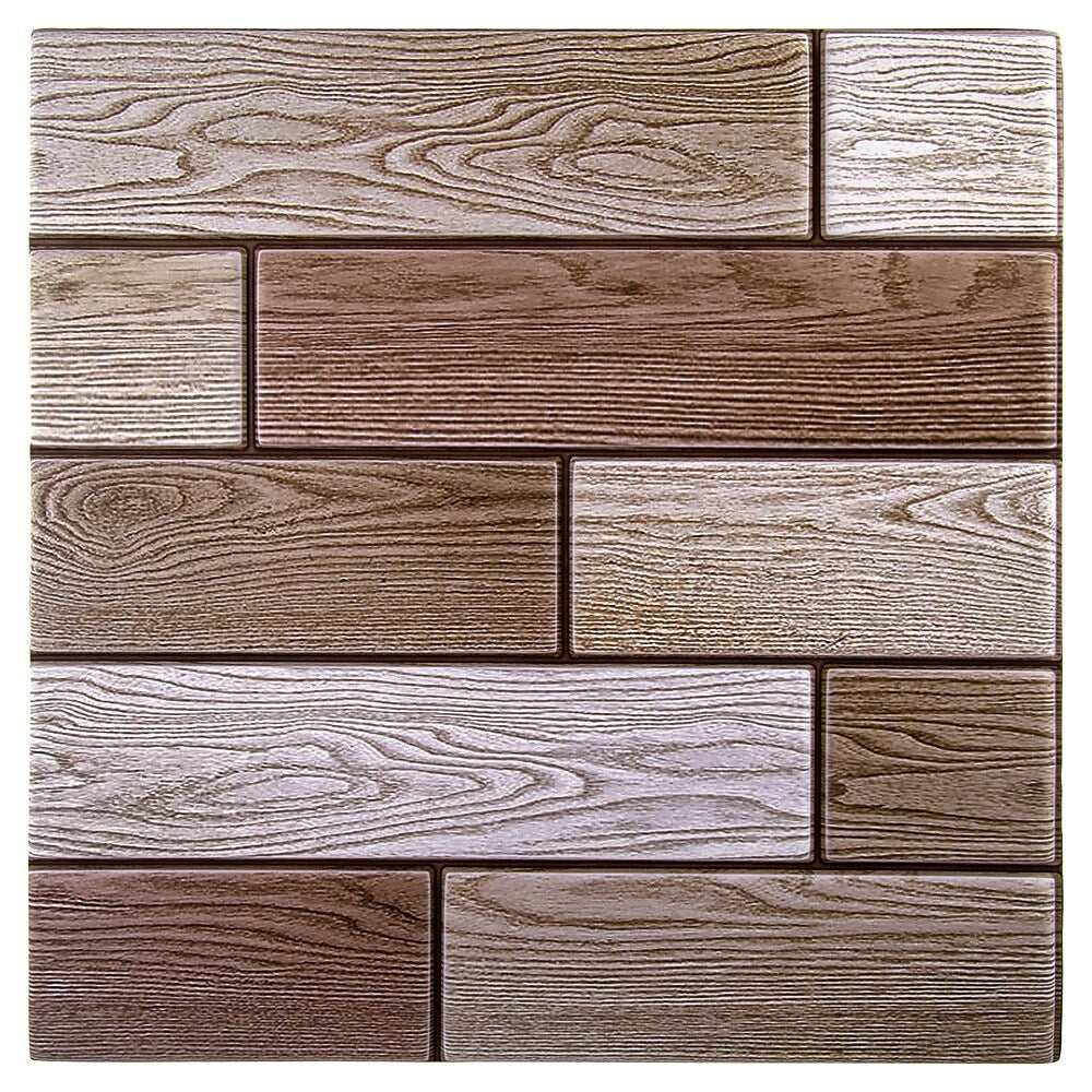 Image of CTG Brands 3D Mixed Woodgrain Peel and Stick Wall Tiles, 11.8" x 11.8", Multicolor, 6 Pack