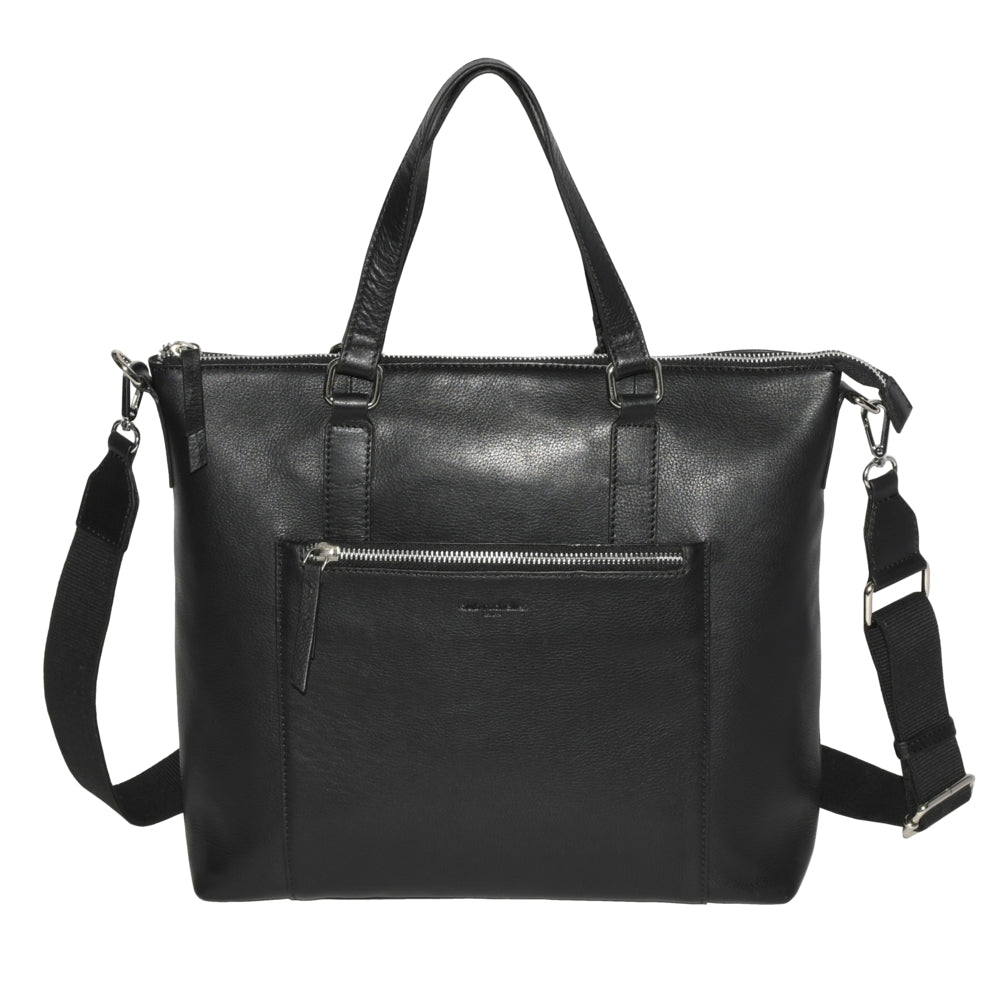 Image of Club Rochelier Ladies Large Leather Crossbody Business Tote Bag - Black